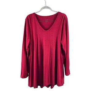 J. Jill Pure Jill Shirred Back V-Neck Long Sleeved Tunic XL Red Modal Blend FLAW
